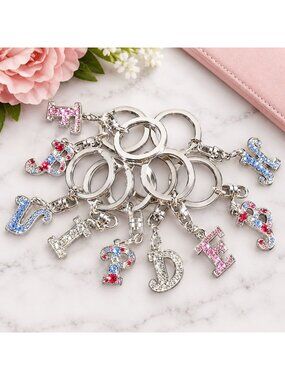 New Rhinestone Initial Keychain Purse Backpack Charm Choose Letter
